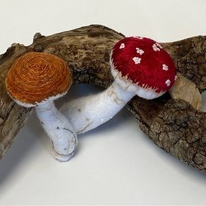 Hand Sewn Felt Mushroom Set of 2 Bowl Fillers Hand Embroidered Details